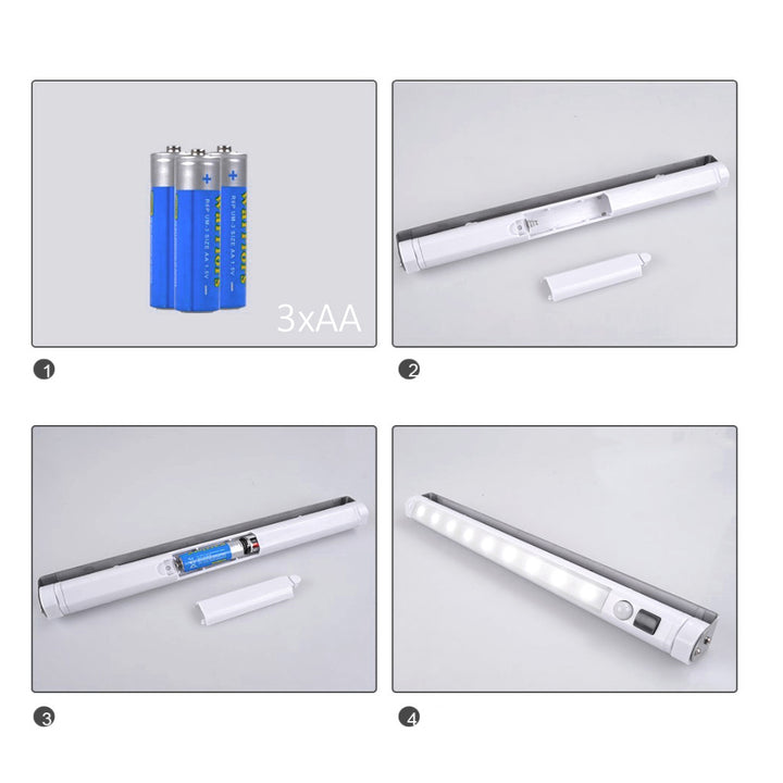2 lámparas LED de cocina Maclean, para debajo de los armarios, 9 SMD, a pilas, con sensor PIR de encendido/apagado, MCE166 + 6 pilas R-06 R06 AA LR06 de 1,5 V VARTA Longlife Power