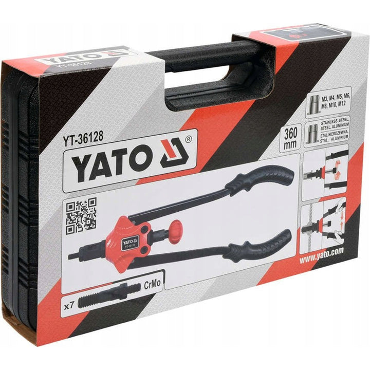 Remachadora manual Yato, para remaches de tuerca de M3 a M12, mango antideslizante, cabezales fabricados en acero CrMo de alta resistencia, YT-36128