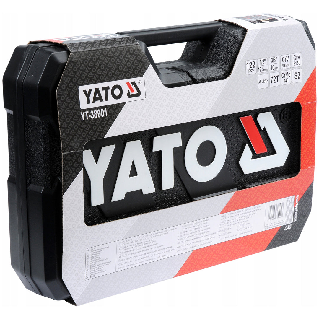 Juego de herramientas profesional Yato, 122 piezas (llaves de vaso, puntas de vaso, destornilladores, martillo), destornilladores con puntas magnéticas y endurecidas, YT-38901