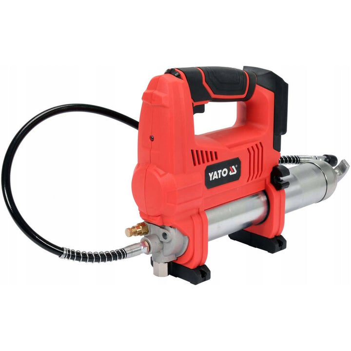 Engrasadora a batería Yato, incluye cargador y batería de 3 Ah, presión de 620 bar, iluminación de trabajo LED integrada, alta potencia y rendimiento de 284 g/min, YT-07020