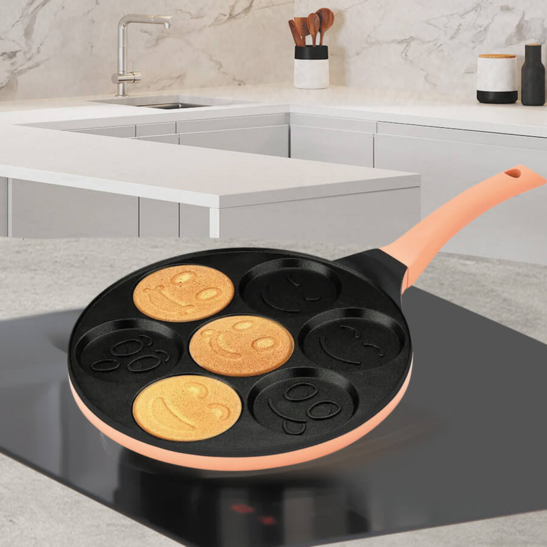 Sartén para crepes Maestro, diseño con emojis, diámetro de 26 cm, revestimiento antiadherente, mango de silicona, apta para todo tipo de cocinas, MR-1222-B