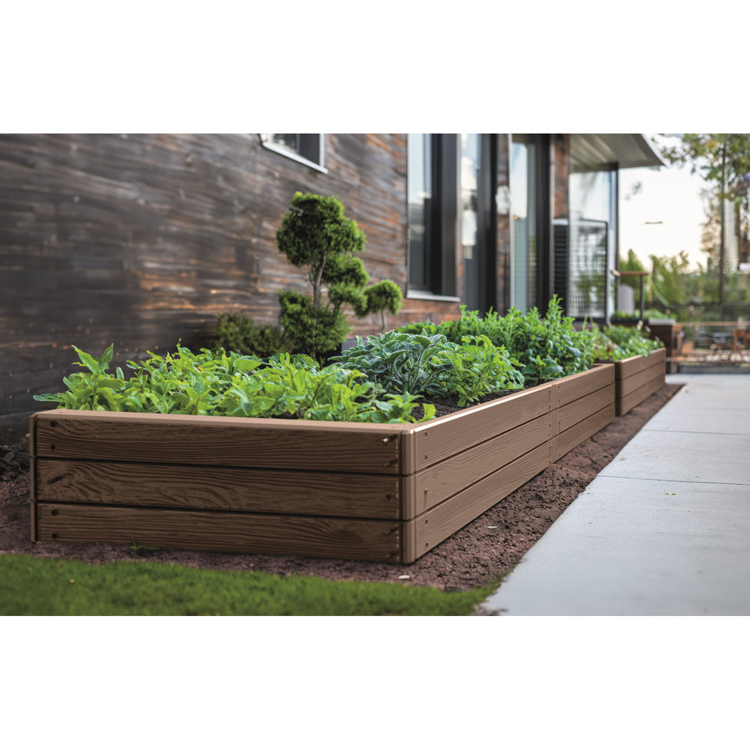 Borde de jardín Prosperplast Base Woody, 149 x 75 cm, resistente a la intemperie, diseño modular, color marrón, IBWR-7587U
