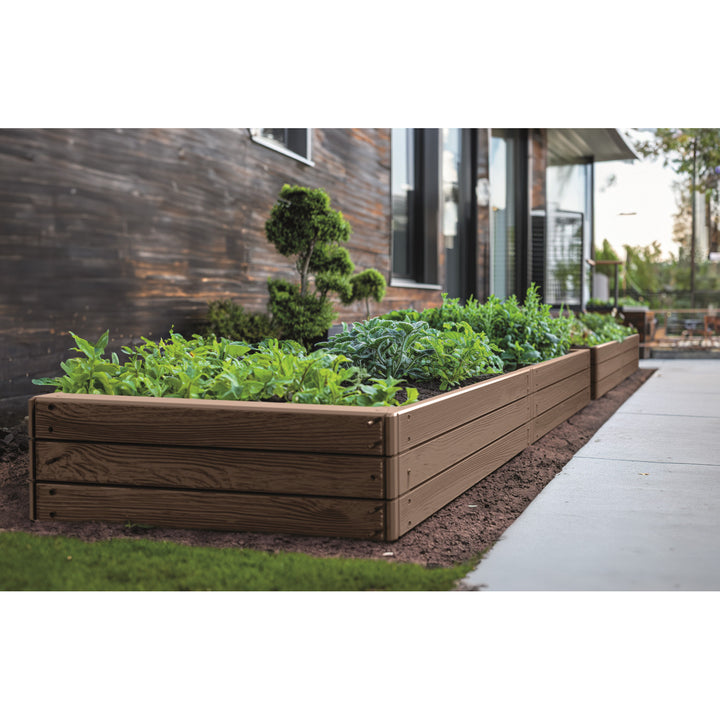 Borde de jardín Prosperplast Base Woody, 149 x 75 cm, resistente a la intemperie, diseño modular, color marrón, IBWR-7587U