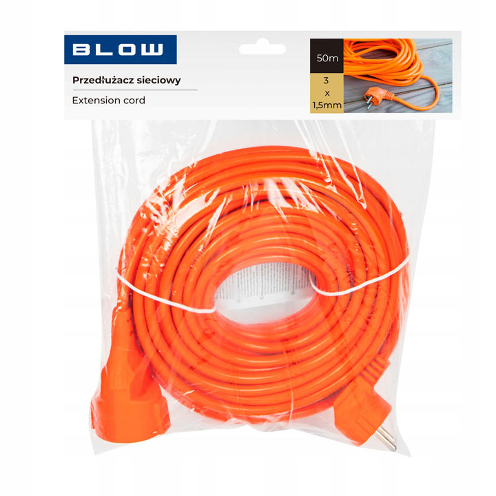 Cable alargador Blow, color naranja, longitud 50 m, toma con toma de tierra, PR-160