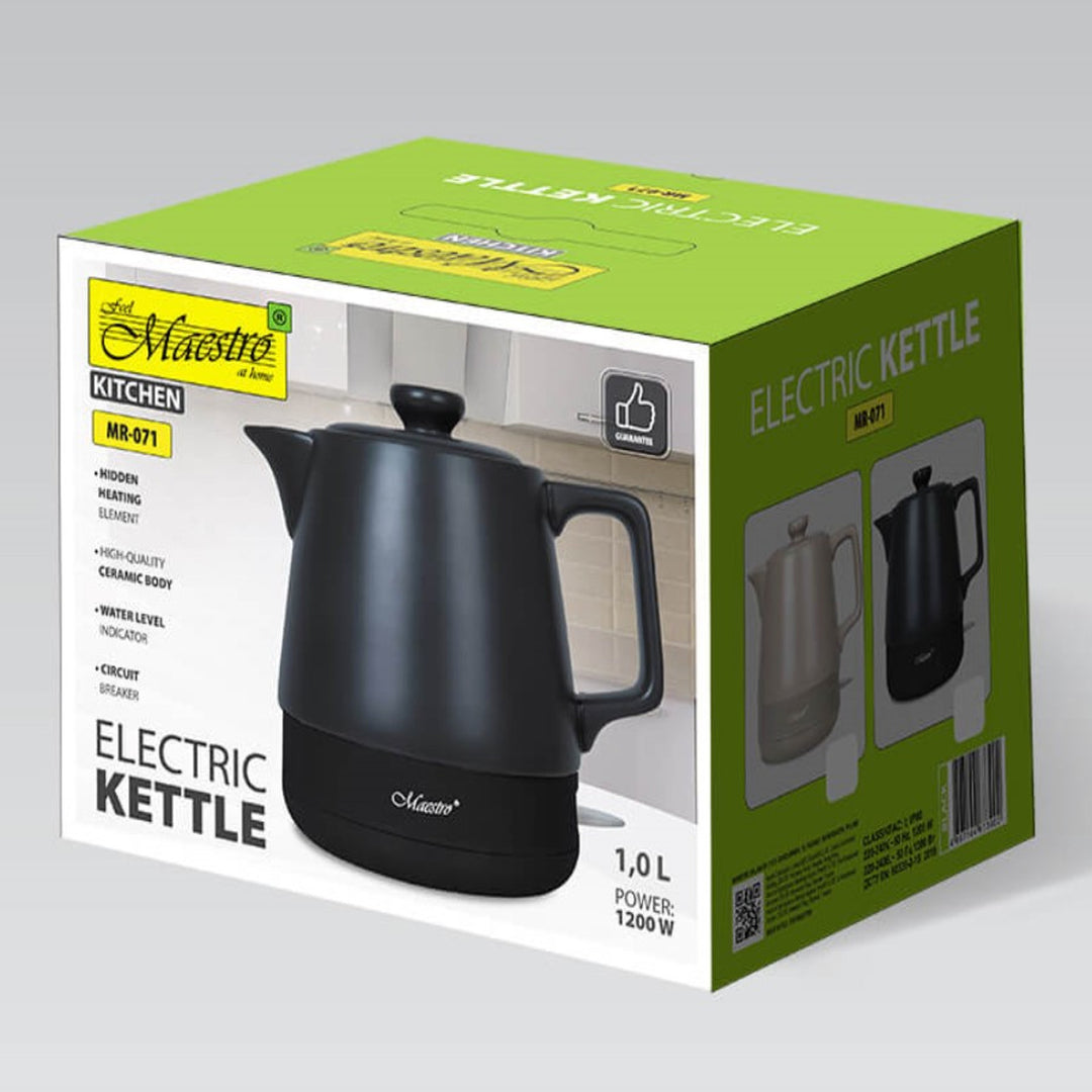 Hervidor de cerámica Maestro, capacidad de 1 l, potencia de 1200 W, color negro, MR-071
