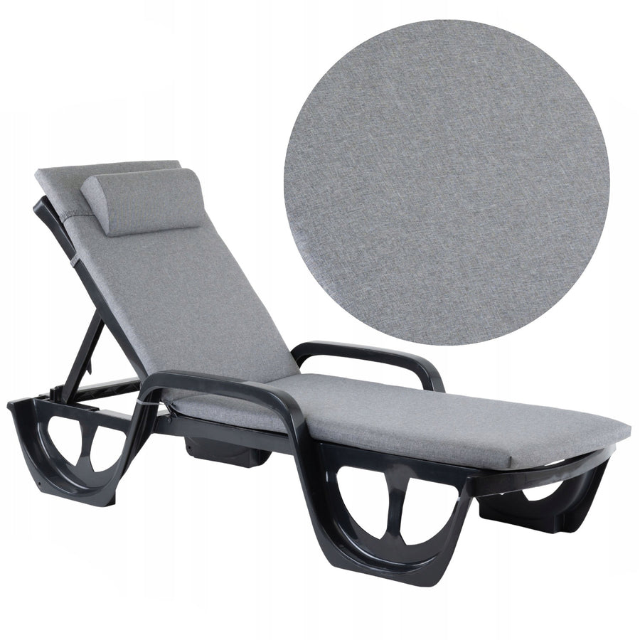 Cojín para tumbona Madera, color gris, tejido S-550 melange, tamaño 190 x 55 cm, sujeción con cinta elástica, impermeable, melange S-23
