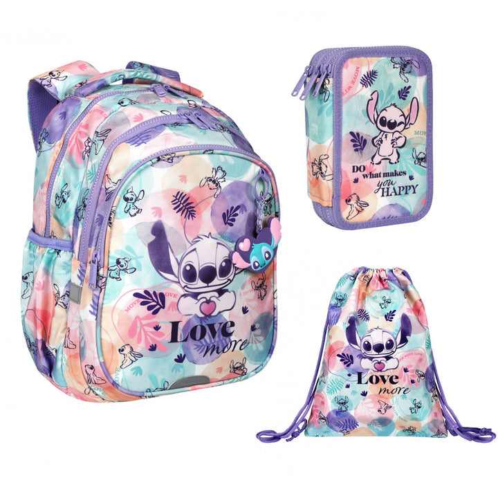 Set escolar Stitch Coolpack, mochila Jerry de dos compartimentos (15"), estuche Jumper 3 y bolsa deportiva para zapatillas