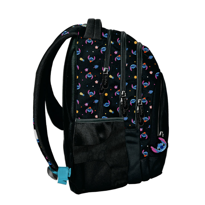 Set escolar Stitch Paso, mochila con tres compartimentos, compartimento para el portátil y base reforzada, estuche con gomas elásticas para el material escolar, bolsa para zapatos que se puede llevar a la espalda, DS26MM