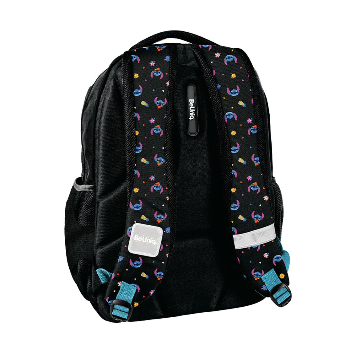 Set escolar Stitch Paso, mochila con tres compartimentos, compartimento para el portátil y base reforzada, estuche con gomas elásticas para el material escolar, bolsa para zapatos que se puede llevar a la espalda, DS26MM