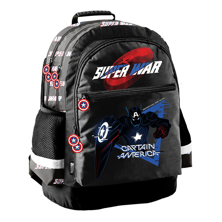 Set escolar Captain America Paso, mochila con dos compartimentos, elementos reflectantes y espalda reforzada, estuche sin material y con asas para los utensilios, bolsa para zapatos que se puede llevar a la espalda, AV26KK