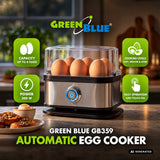 Cocedor de huevos automático GreenBlue, potencia de 200 W, capacidad para hasta 6 huevos, medidor, 220-240 V~, 50/60 Hz, GB359