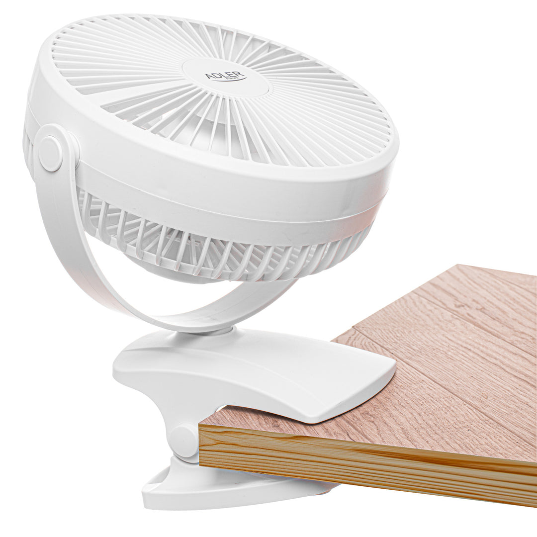Ventilador de mesa con clip, recargable, 15,5 cm, giro de 360°, USB-C, Adler