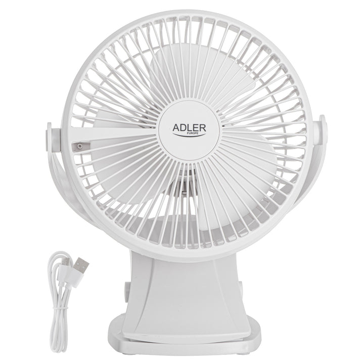 Ventilador de mesa con clip, recargable, 15,5 cm, giro de 360°, USB-C, Adler