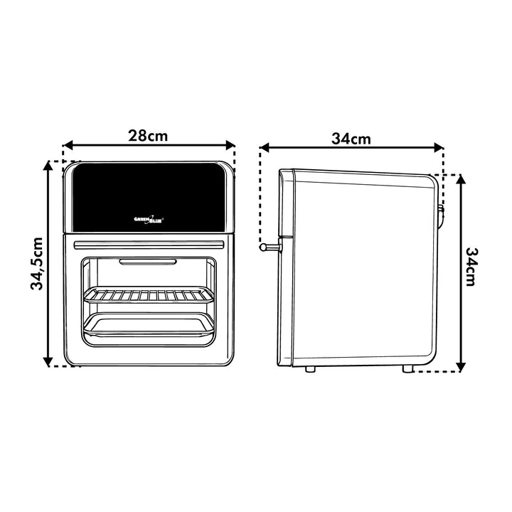 Freidora sin aceite AIR FRYER de GreenBlue, 1800 W de potencia, capacidad de 10 l, 8 programas, accesorios, temporizador, GB950 + termómetro/sonda para alimentos, GreenBlue GB178