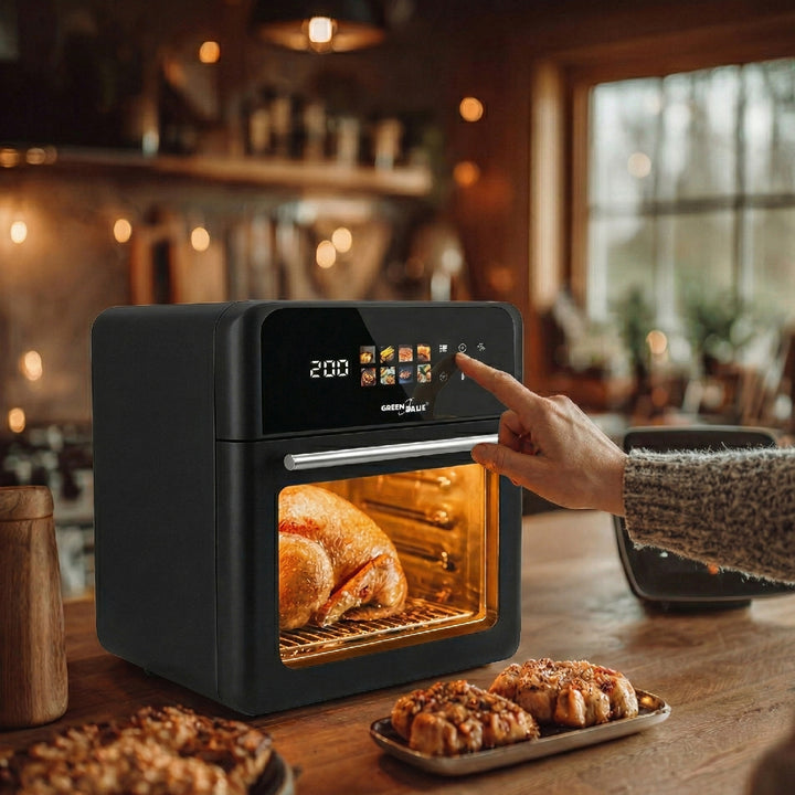 Freidora sin aceite AIR FRYER de GreenBlue, 1800 W de potencia, capacidad de 10 l, 8 programas, accesorios, temporizador, GB950 + termómetro/sonda para alimentos, GreenBlue GB178