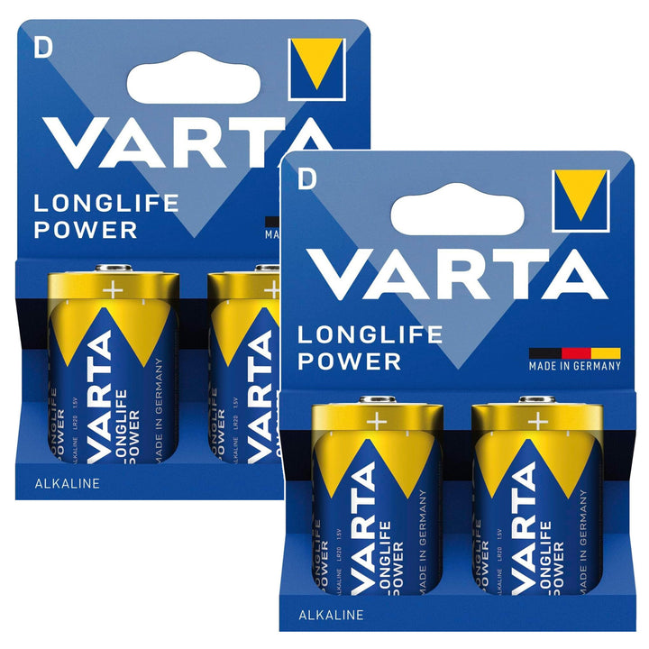 4 pilas R-20 R20 D de 1,5 V alcalinas Longlife Power de Varta