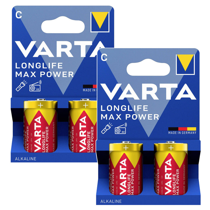 4 pilas R-14 R14 C de 1,5 V alcalinas Varta Longlife Max Power