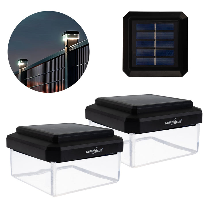 Lámpara LED solar para poste GreenBlue, 80 x 80 mm, cubierta en forma de sobre, 3200 K, GB127 WW, 2 unidades