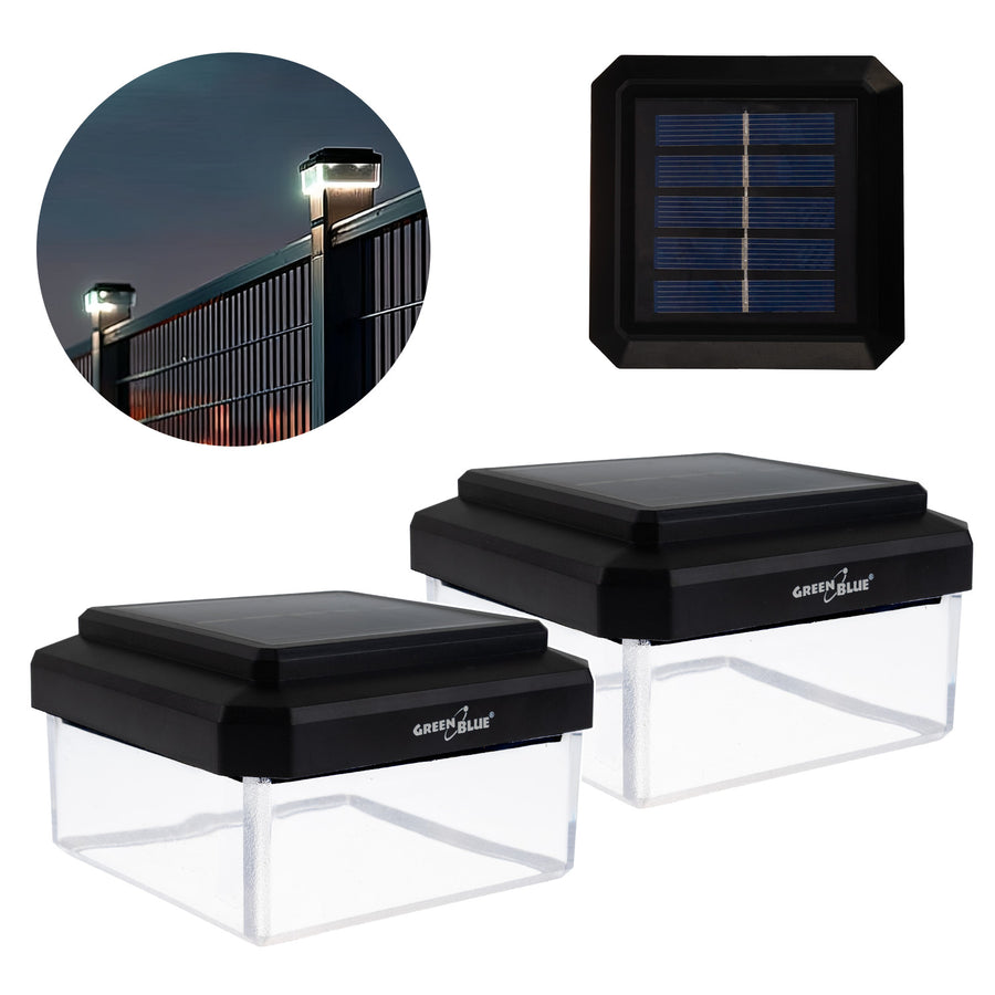Lámpara LED solar para poste GreenBlue, 80 x 80 mm, cubierta en forma de sobre, 3200 K, GB127 WW, 2 unidades