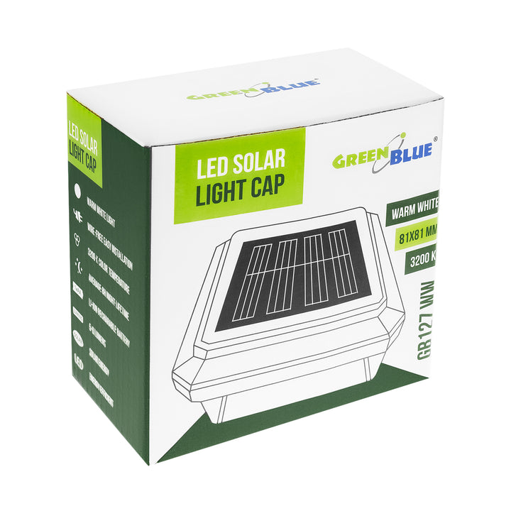 Lámpara LED solar para poste GreenBlue, 80 x 80 mm, cubierta en forma de sobre, 3200 K, GB127 WW, 4 unidades