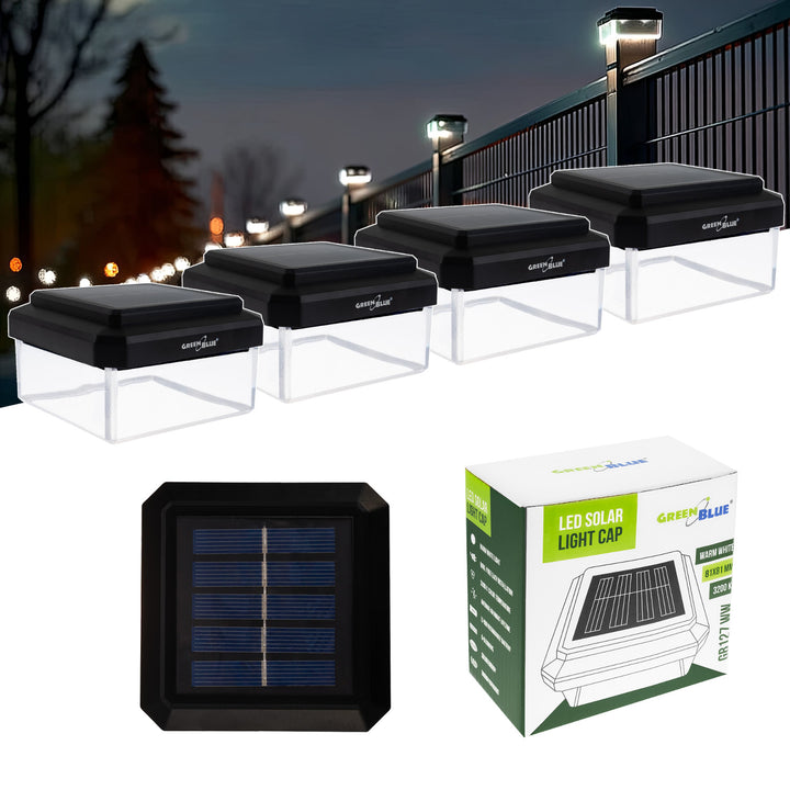 Lámpara LED solar para poste GreenBlue, 80 x 80 mm, cubierta en forma de sobre, 3200 K, GB127 WW, 4 unidades