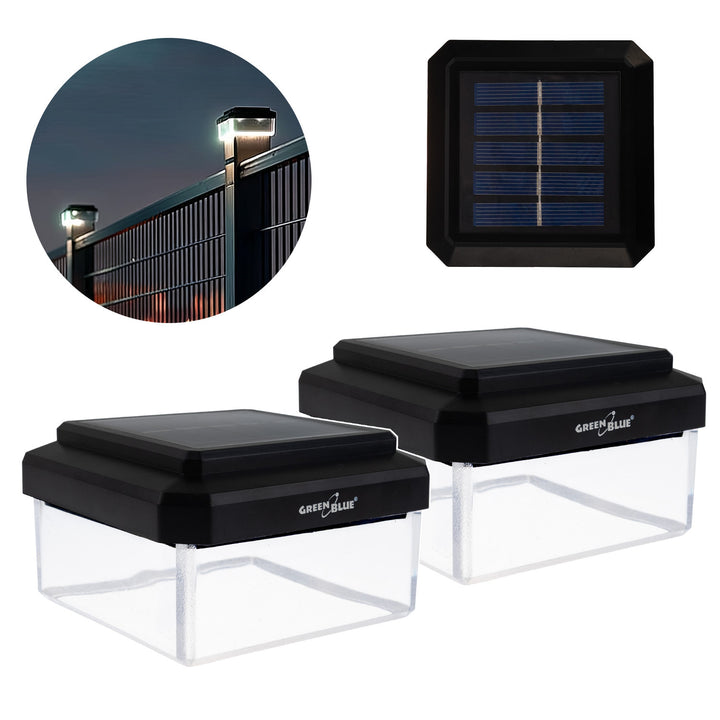 Lámpara LED solar para poste GreenBlue, 100 x 100 mm, cubierta en forma de sobre, 3200 K, GB128 WW, 2 unidades