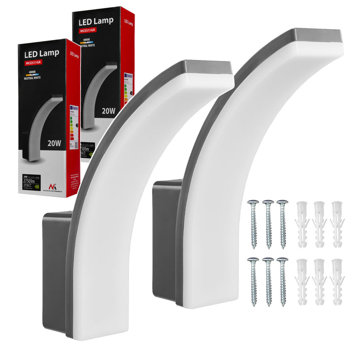 Lámpara LED Maclean, color gris, 20 W, IP65, 2750 lm, luz blanca neutra (4000 K) MCE511 GR, 2 unidades