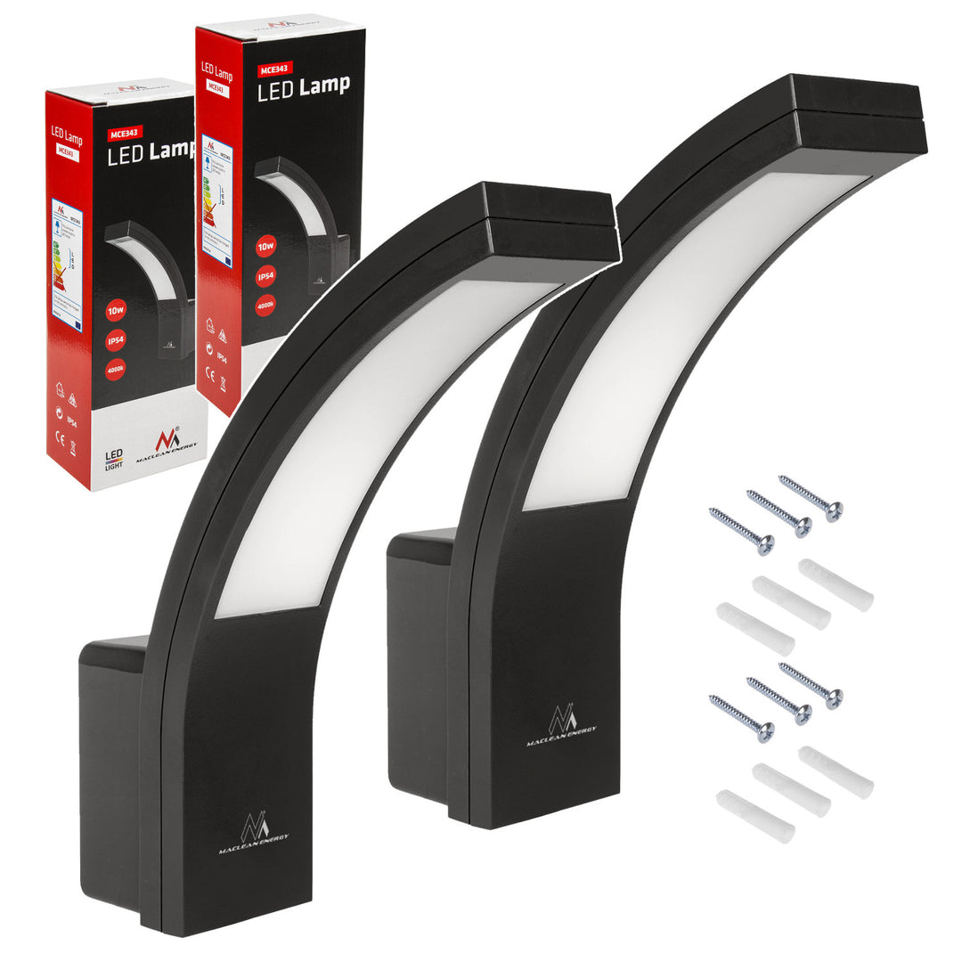 Lámpara LED para fachada Maclean, 800 lm, IP54, 10 W, luz blanca natural (4000 K), color negro, MCE343 B, 2 unidades
