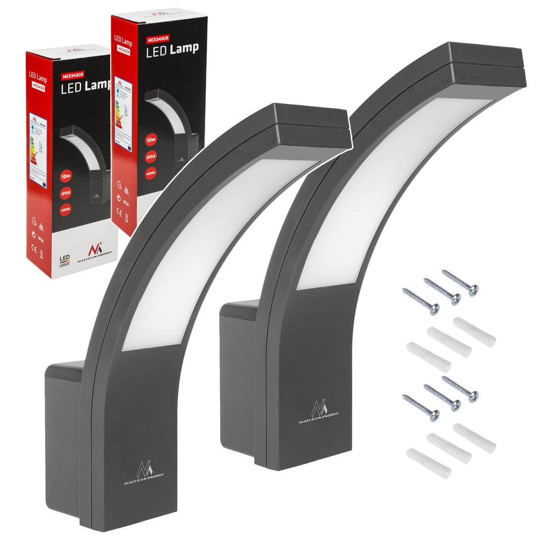 Lámpara LED para fachadas Maclean, 800 lm, 10 W, luz de color blanco natural (4000 K), color gris, MCE343 GR, 2 unidades