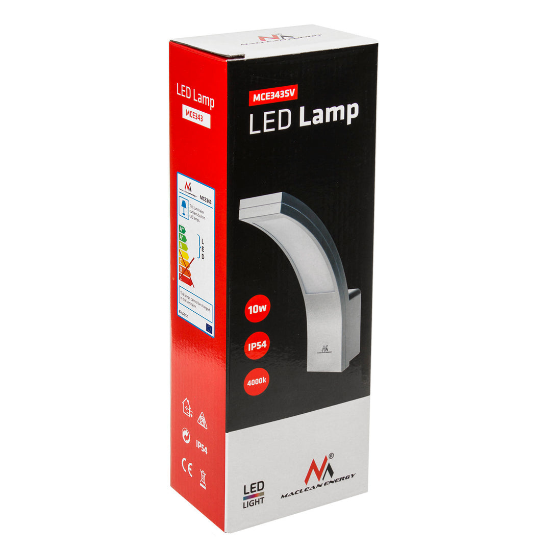 Lámpara LED para fachadas Maclean, 800 lm, IP54, 10 W, luz blanca natural (4000 K), color plateado, MCE343 SV, 2 unidades