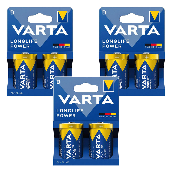 6 pilas R-20 R20 D de 1,5 V alcalinas Longlife Power de Varta
