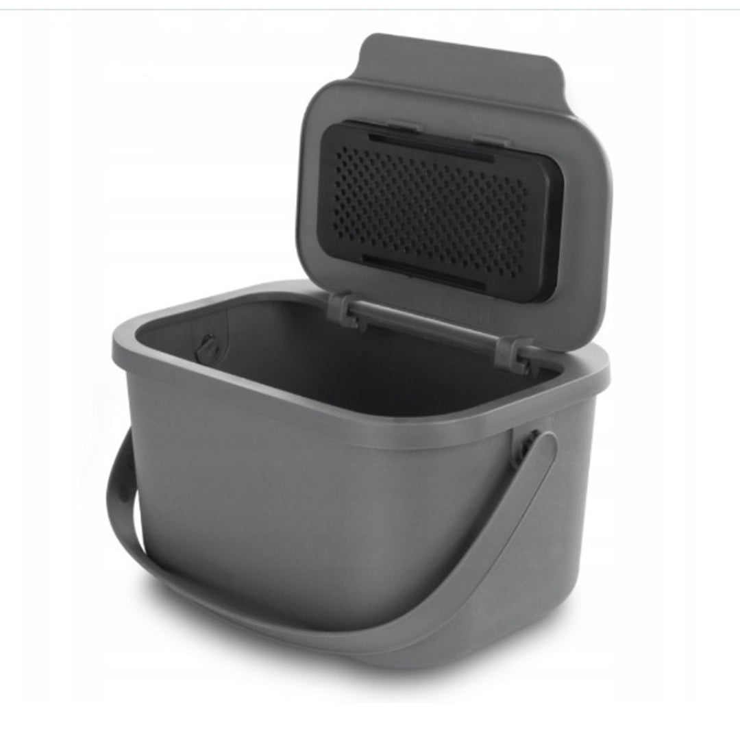 Contenedor para residuos orgánicos de 6 l, color gris, Bini Practic + 5 filtros de carbón Practic