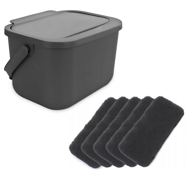 Contenedor para residuos orgánicos de 6 l, color gris, Bini Practic + 5 filtros de carbón Practic