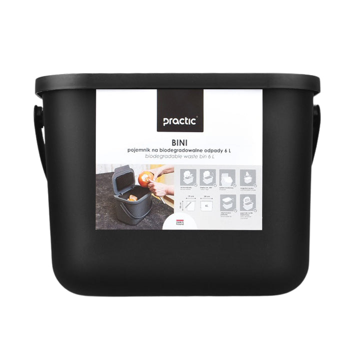 Contenedor para residuos orgánicos de 6 l, negro, Bini Practic + 5 filtros de carbón Practic