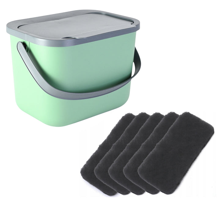 Contenedor para residuos orgánicos de 6 l, verde y gris, Bini Practic + 5 filtros de carbón Practic