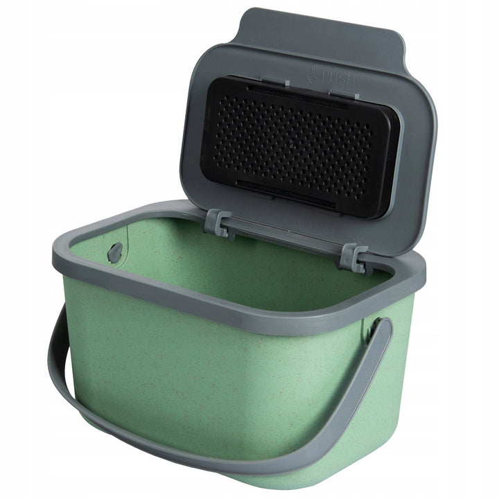 Contenedor para residuos orgánicos, capacidad de 4,5 litros, verde con tapa gris, Mini Bini + 5 filtros de carbón Practic