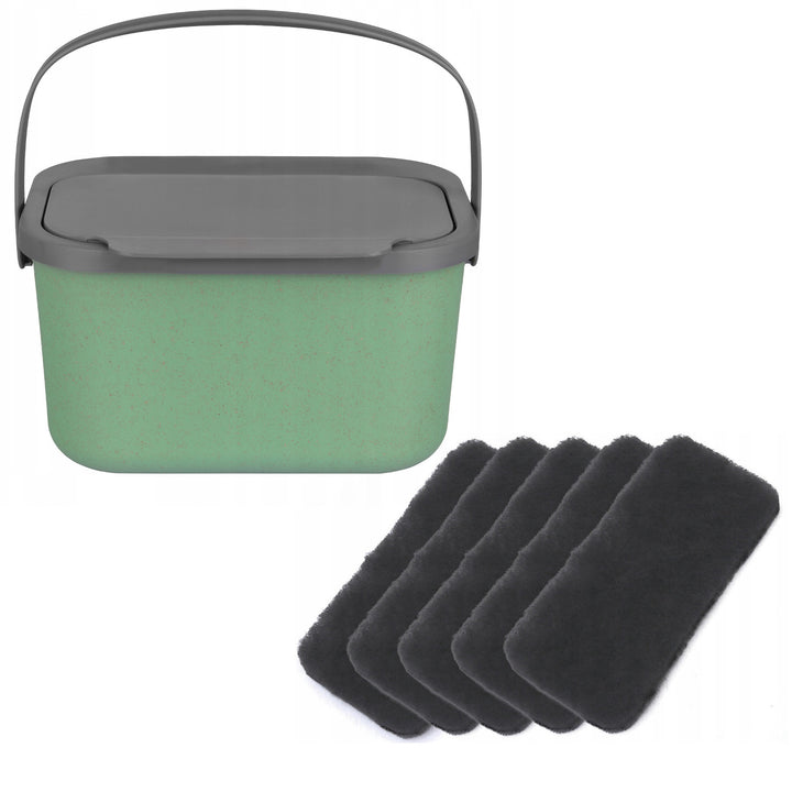 Contenedor para residuos orgánicos, capacidad de 4,5 litros, verde con tapa gris, Mini Bini + 5 filtros de carbón Practic
