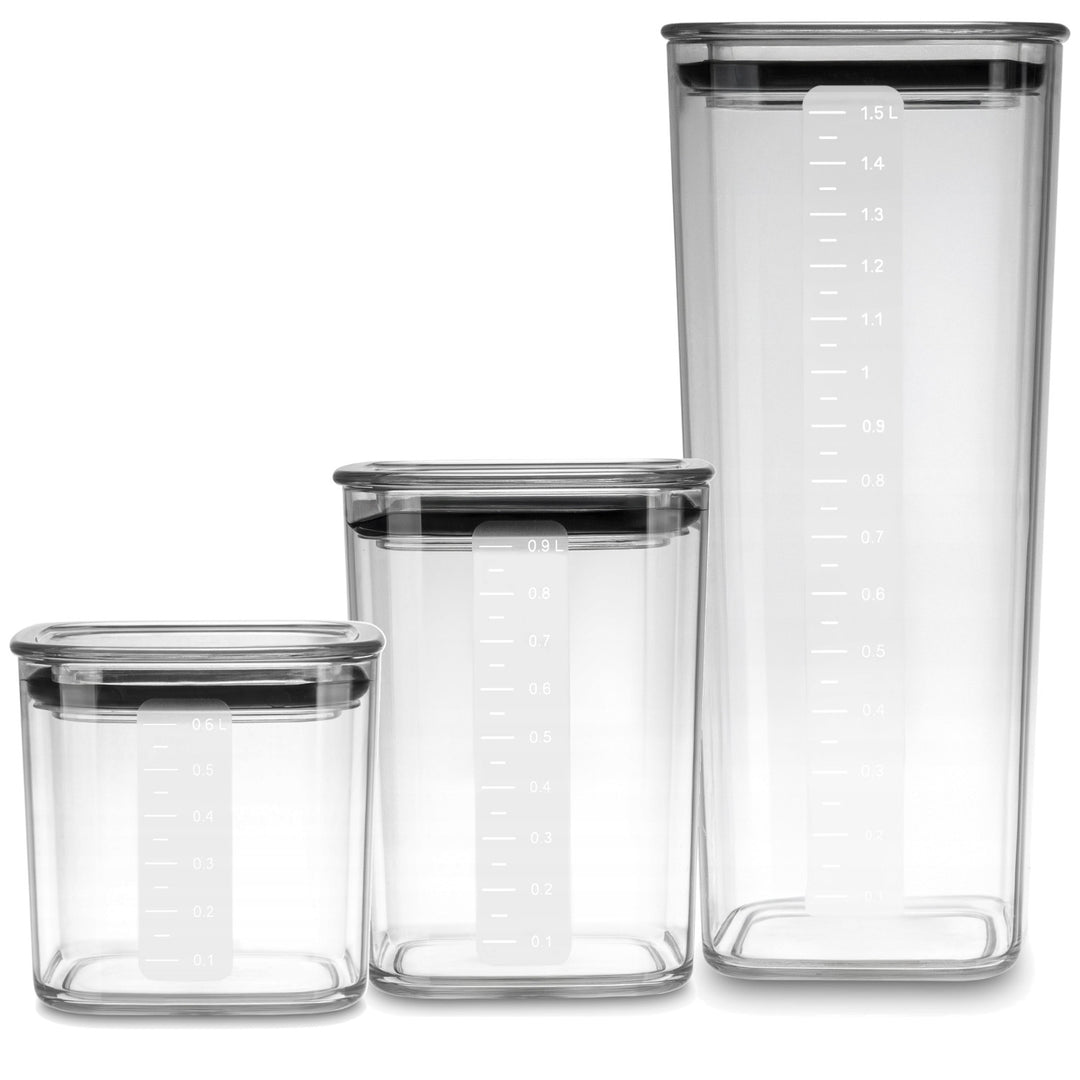 Recipientes de cocina Practic, para productos a granel, capacidad de 0,6 l, 0,9 l y 1,5 l, con tapas con junta de estanqueidad,