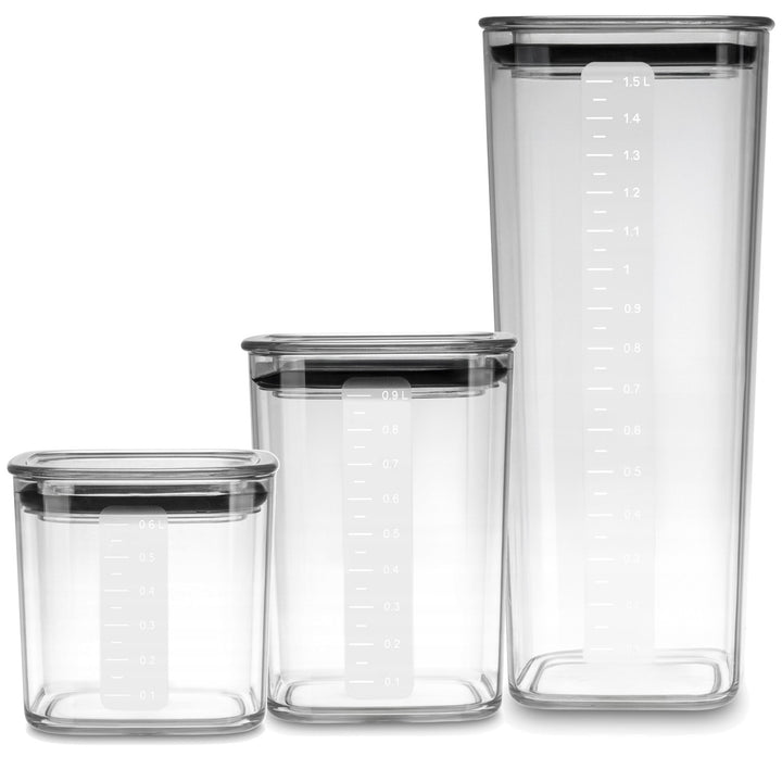 Recipientes de cocina Practic, para productos a granel, capacidad de 0,6 l, 0,9 l y 1,5 l, con tapas con junta de estanqueidad,