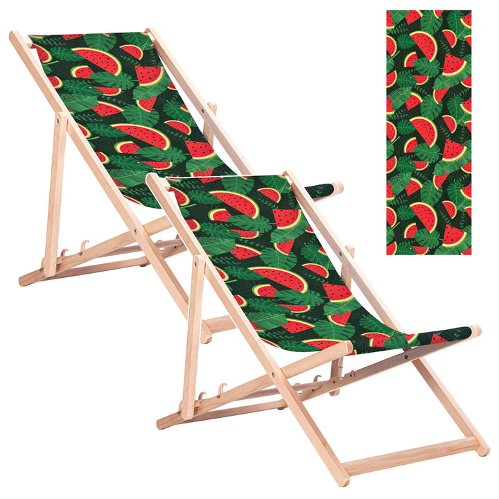 Tumbona clásica de haya GreenBlue GB183 con estampado de sandía, 2 unidades
