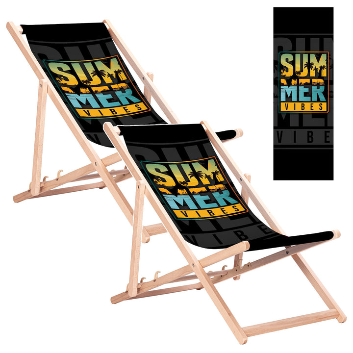 Tumbona clásica de haya GreenBlue GB183 con estampado «Summer Vibes», 2 unidades
