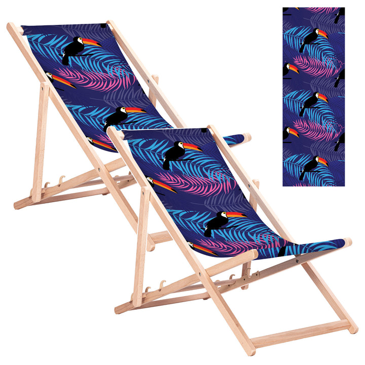 Tumbona clásica de haya GreenBlue GB183 con estampado de tucán, 2 unidades
