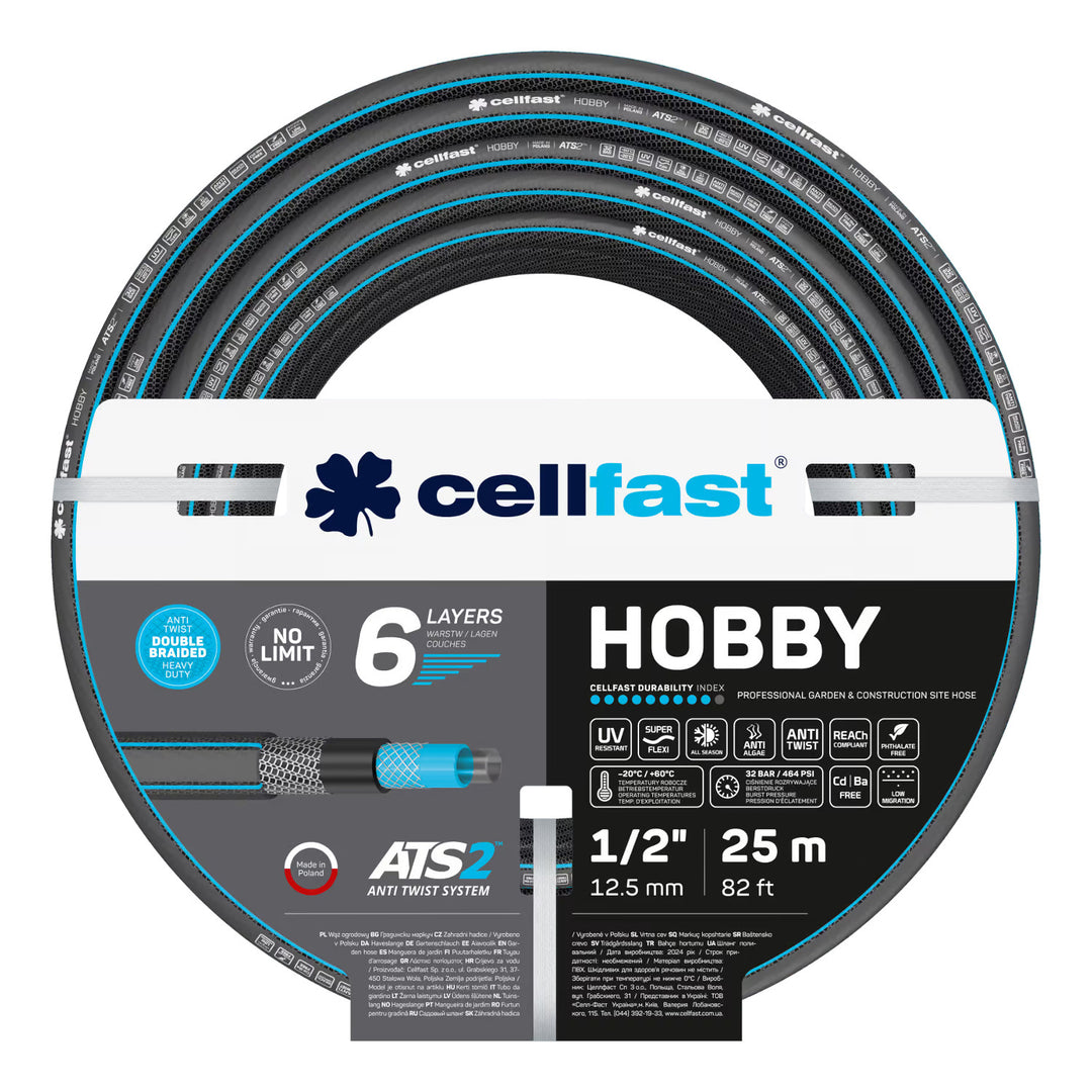 Carro para manguera Cellfast Aluplus de 1/2" y 60 m + manguera de jardín Cellfast Hobby ATS2 de 1/2" y 25 m