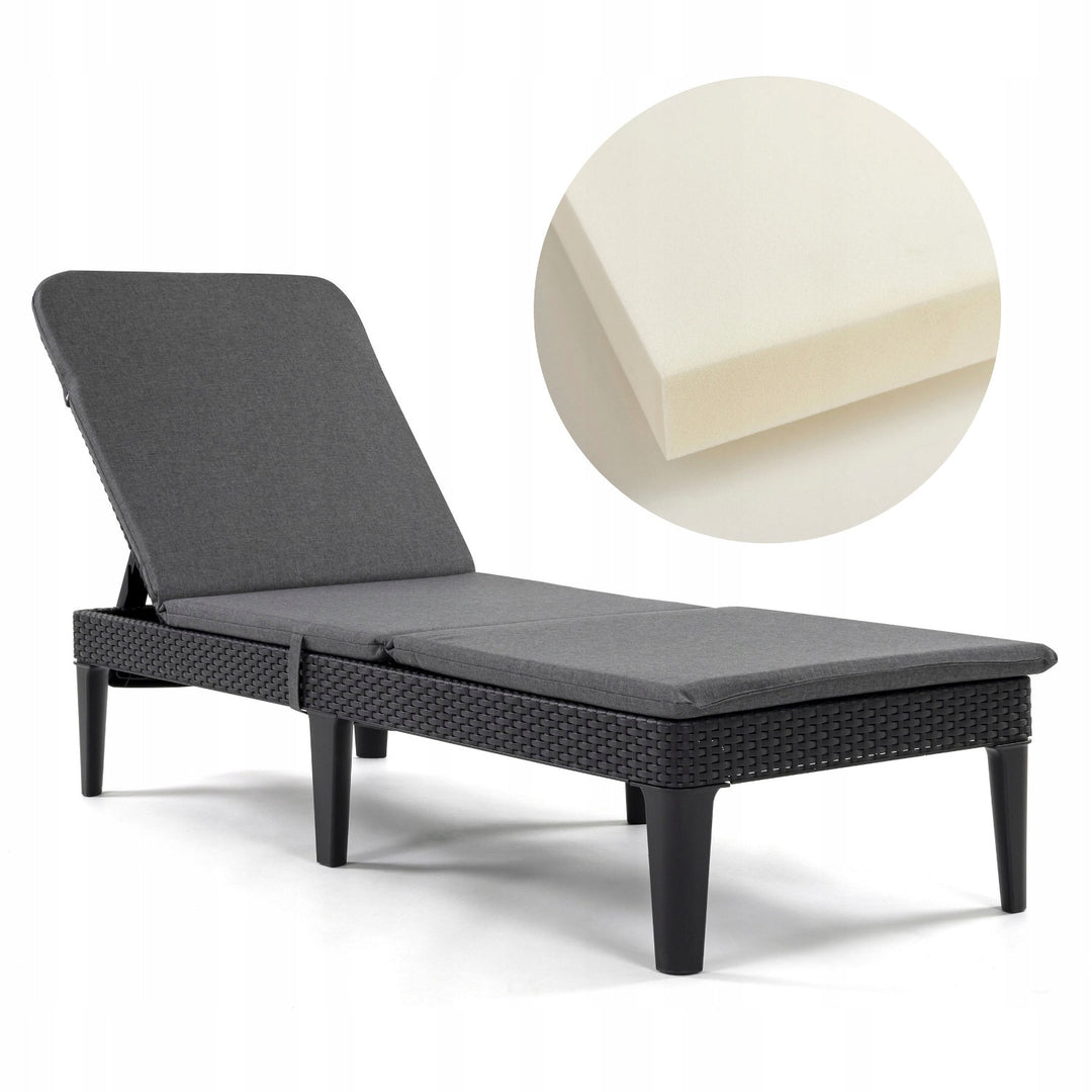 Cojín para tumbona Jaipur, color gris oscuro, tejido S-550, tamaño 190 x 60 cm, dos sistemas de fijación, impermeable, lavable en su totalidad, Jaipur Melange S-02A