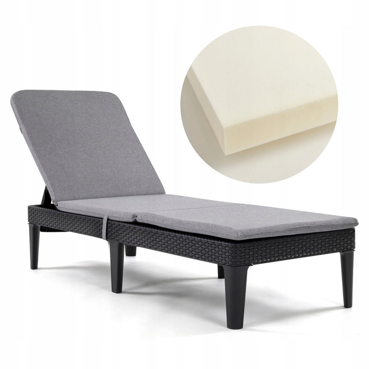 Cojín para tumbona Jaipur, color gris, tejido S-550, tamaño 190 x 60 cm, dos sistemas de fijación, impermeable, lavable en su totalidad, Jaipur Melange S-03
