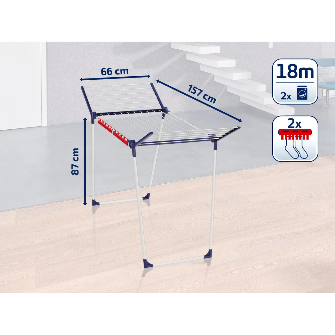 Tendedero Pegasus 180 Solid de Leifheit, longitud de las cuerdas: 18 m, patas paralelas estables, resistente a la intemperie, 2 soportes para la ropa, 81514