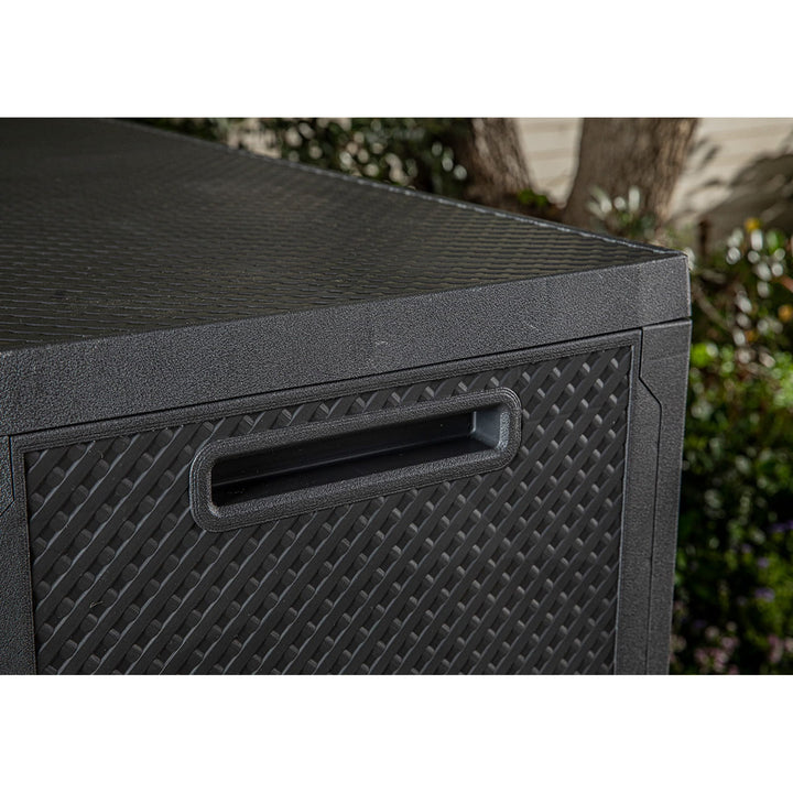 Caja de jardín Keter Emily, capacidad de 277 l, color antracita, carga máxima de 20 kg, resistente a la intemperie, con asas y ruedas, 249722