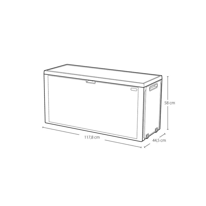 Caja de jardín Keter Emily, capacidad de 277 l, color antracita, carga máxima de 20 kg, resistente a la intemperie, con asas y ruedas, 249722