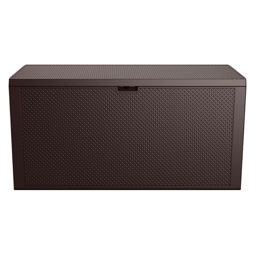 Caja de jardín Keter Emily, capacidad de 277 l, color marrón, carga máxima de 20 kg, resistente a la intemperie, con asas y ruedas, 249719