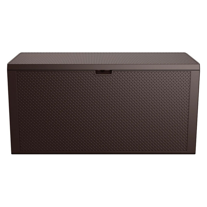 Caja de jardín Keter Emily, capacidad de 277 l, color marrón, carga máxima de 20 kg, resistente a la intemperie, con asas y ruedas, 249719